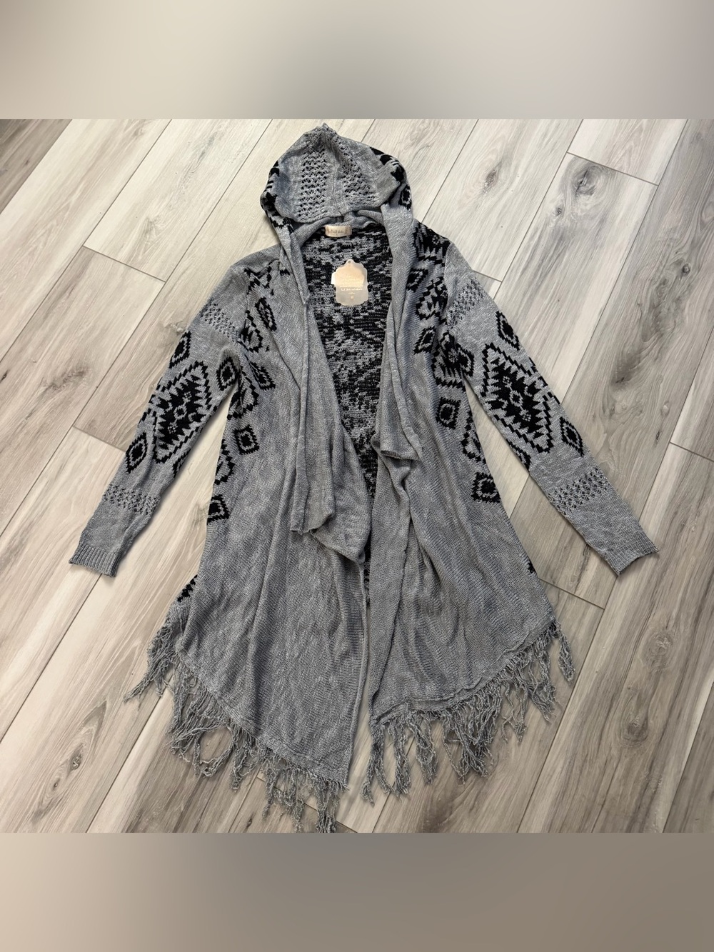 NWT Altard State Cardigan Size S Aztec Hooded Fringed Long Sleeve Boho